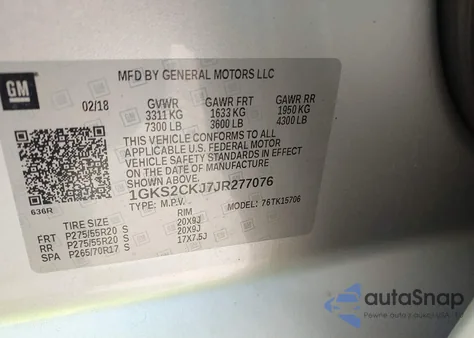 2018 GMC Yukon Denali из США, поврежденный, VIN 1GKS2CKJ7JR277076